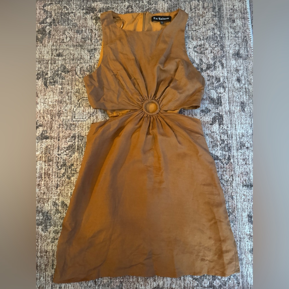 En Saison Sophie Ring Detail Cutout Minidress Brown Size XS